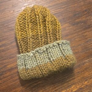 Two-Tone Knit Beanie in Mustard & Olive for Women